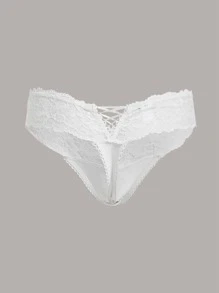 ROMWE Fairycore quần sịp nữ Nơ Bướm Tương phản ren Hội Chữ thập màu trơn - trắng - Xem 2