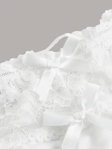 ROMWE Fairycore quần sịp nữ Nơ Bướm Tương phản ren Hội Chữ thập màu trơn - trắng - Xem 3