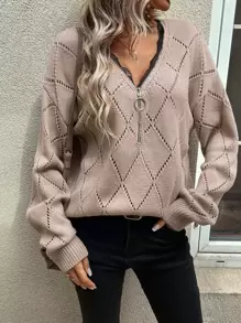 EMERY ROSE Contrast Lace Drop Shoulder Jumper - Dusty Pink - View 5