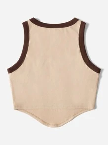 SHEIN EZwear Letter and Graphic Print Contrast Binding Crop Tank Top - Apricot - View 2