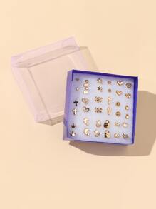 18pairs/Set Random Mini Plastic Ear Studs Set - Gold - View 11