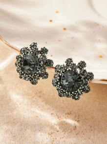 Andkiss 水鑽裝飾耳釘 - 灰色 - 查看 1