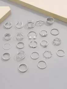 22入組假珍珠裝飾戒指 - 銀色 - 查看 7