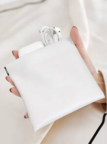 1入組素色PU皮革數據綫收納袋 - 白色 - 查看 1