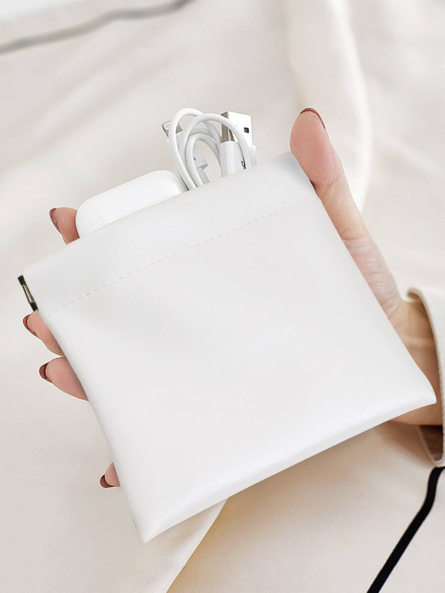 1入組素色PU皮革數據綫收納袋 - 白色 - 查看 1