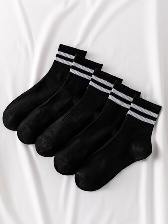 5雙條紋圖案中筒襪