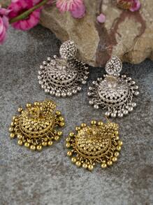 對復古鳥籠和鐘形吊墜耳環 - 彩色 - 查看 5