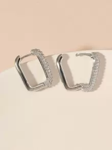 方晶鋯石裝飾圓耳環 - 銀色 - 查看 4