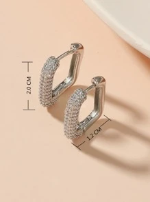 方晶鋯石裝飾圓耳環 - 銀色 - 查看 6