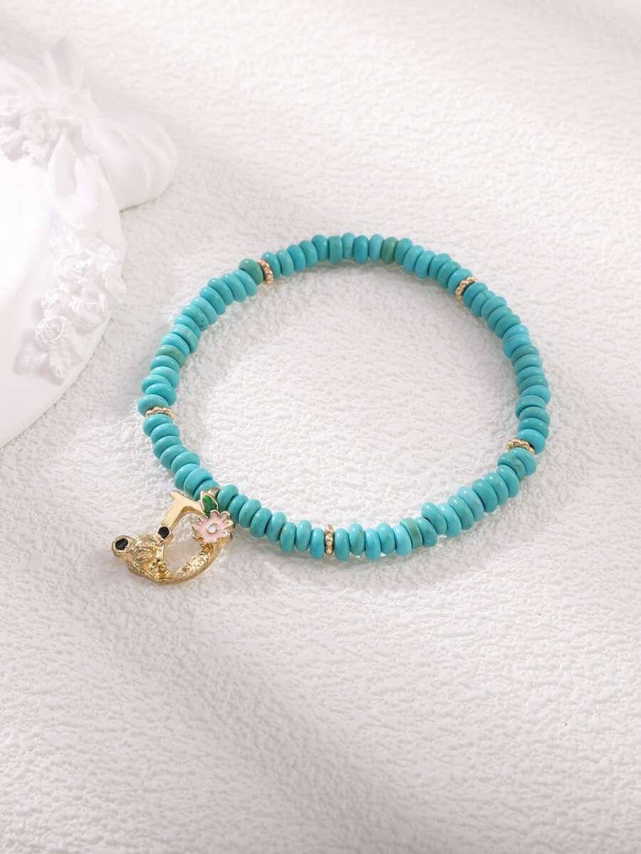 Flower Charm Beaded Bracelet - Multicolor - View 1