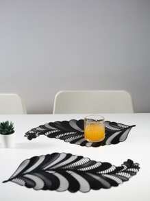 1pc Pvc Injection Molded Leaf Shaped Dining Placemat - Black - View 1
