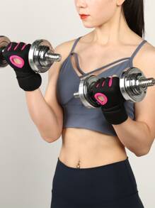 1双女式氯丁橡胶压缩健身举重防滑运动手套 - 玫紅色 - 查看 2