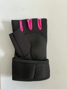 1双女式氯丁橡胶压缩健身举重防滑运动手套 - 玫紅色 - 查看 3