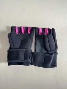 1双女式氯丁橡胶压缩健身举重防滑运动手套 - 玫紅色 - 查看 4