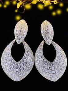 Rhinestone Decor Stud Earrings - Silver - View 1