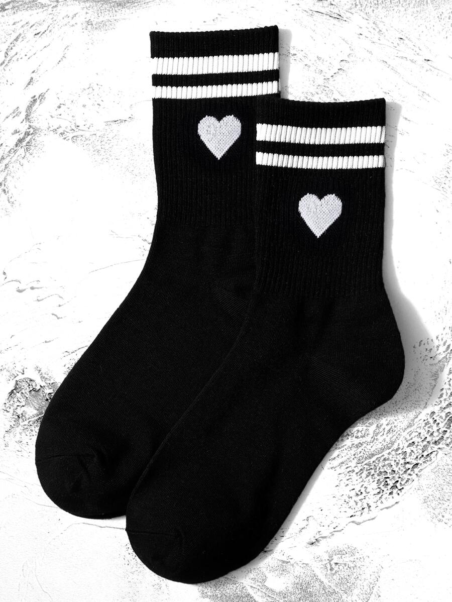 1 Par De Calcetines Deportivos Para Mujeres Con Patrón De Río De Corazones Dobles, Adecuados Para El Día De San Valentín - Multicolor - Ver 1