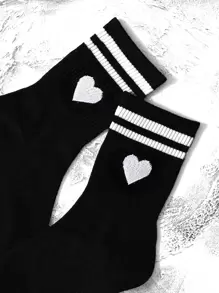 1 Par De Calcetines Deportivos Para Mujeres Con Patrón De Río De Corazones Dobles, Adecuados Para El Día De San Valentín - Multicolor - Ver 2