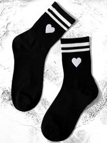 1 Par De Calcetines Deportivos Para Mujeres Con Patrón De Río De Corazones Dobles, Adecuados Para El Día De San Valentín - Multicolor - Ver 3