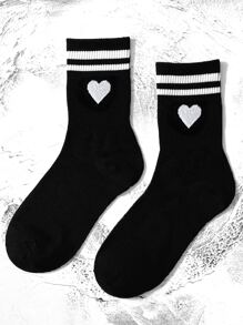 1 Par De Calcetines Deportivos Para Mujeres Con Patrón De Río De Corazones Dobles, Adecuados Para El Día De San Valentín - Multicolor - Ver 4