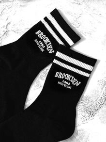 1 par de calcetines de media caña con gráfico Brooklyn 1898 New York para mujeres/hombres/estudiantes, suaves y cómodos, apropiados para la temporada escolar y el uso diario - Multicolor - Ver 2