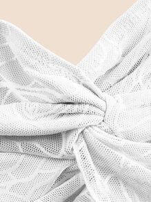 SHEIN ICON 春季扭結前開叉边无肩带白色上衣 - 白色 - 查看 5