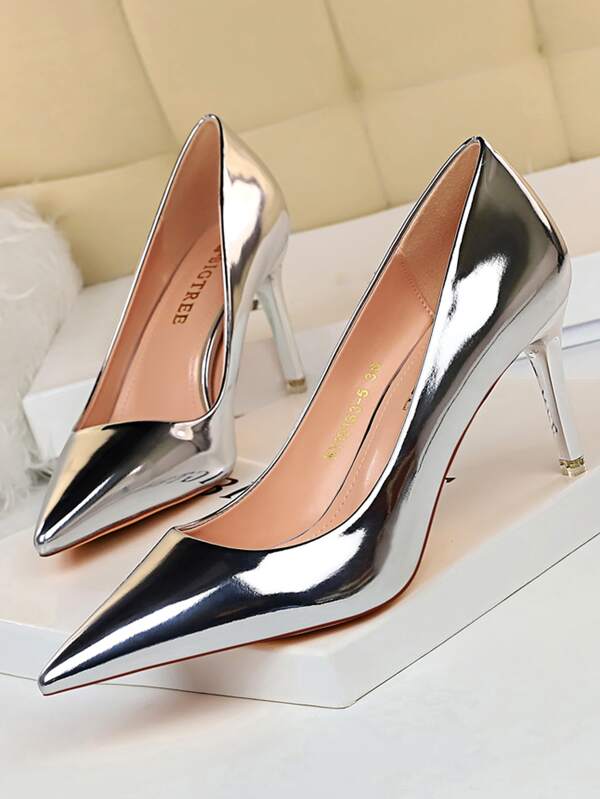 Femme Métallique À Bout Pointu Escarpins À Talons Aiguilles , Glamour Fête Enrobé Escarpins