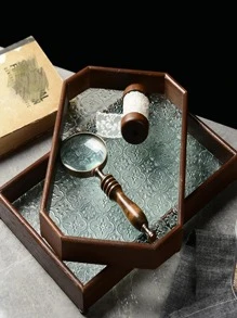 1pc Wooden Tray, Modern Geometric Design Kitchen Serving Tray For Kitchen - Multicolor - View 1