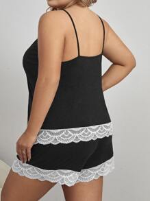 Plus Contrast Lace Cami Top & Shorts