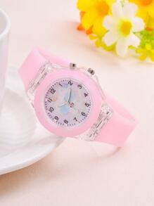 1pc Kids Cat Print Dial Quartz Watch & 1pc Bracelet - Pink - View 4