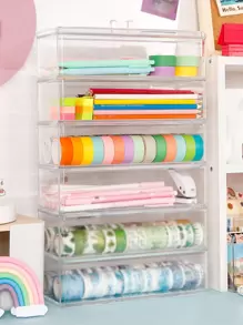 1pc Clear Stationery Storage Box - Clear - View 1