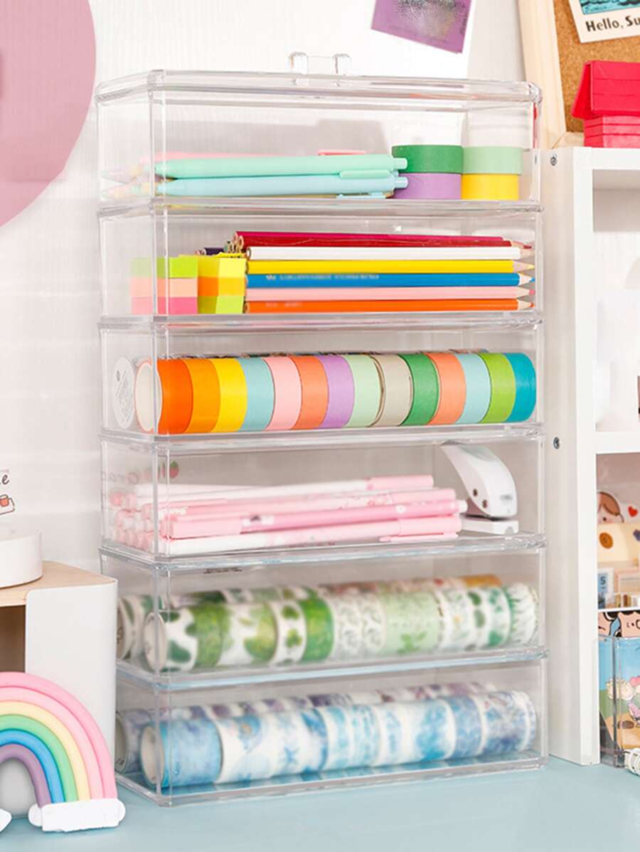 1pc Clear Stationery Storage Box - Clear - View 1