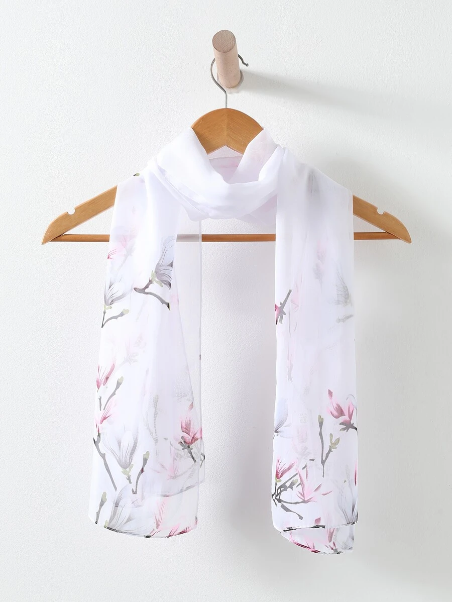 1pc Floral Print Scarf Flower Plant Scarf Ideal For Going Out & Dressing Up Your Look Elegant - Multicolor - View 1