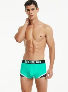 Men Letter Graphic Boxer Brief - Mint Blue - View 1