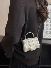1 件迷你时尚鳄鱼压纹手提包，配有可拆卸长链带，PU 材质 - 白色 - 查看 2