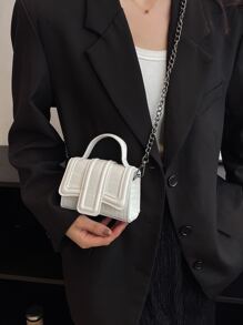 1 件迷你时尚鳄鱼压纹手提包，配有可拆卸长链带，PU 材质 - 白色 - 查看 4