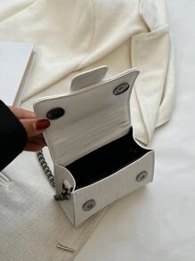 1 件迷你时尚鳄鱼压纹手提包，配有可拆卸长链带，PU 材质 - 白色 - 查看 7