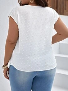 SHEIN VCAY Áo sơ mi Plus Size Thắt nút Trọn gói màu trơn Giải trí - trắng - Xem 3