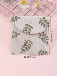 1pc Leaf Pattern Sanitary Napkin Storage Bag, Cartoon Fabric Portable Pocket - Multicolor - View 6