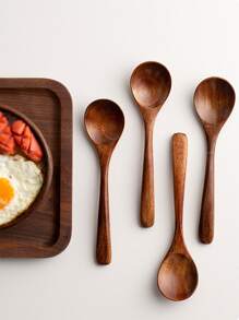4pcs Wooden Spoon,Delicate Wooden Vintage Spoon - Coffee Brown - View 1
