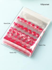 100入組心形印花包裝袋，卡通塑料餅乾袋，自粘餅乾包裝袋婚禮派對禮品袋 - 彩色 - 查看 3