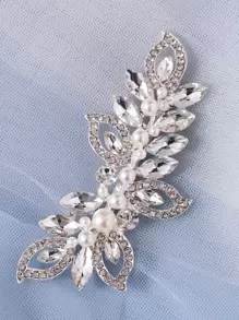 Rhinestone & Faux Pearl Decor Bridal Hair Clip Elegant - Silver - View 1