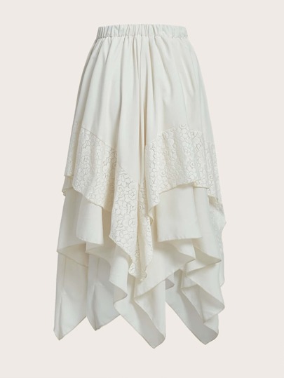 Goth Jupe évasée à bordure en dentelle contrastée de style Renaissance