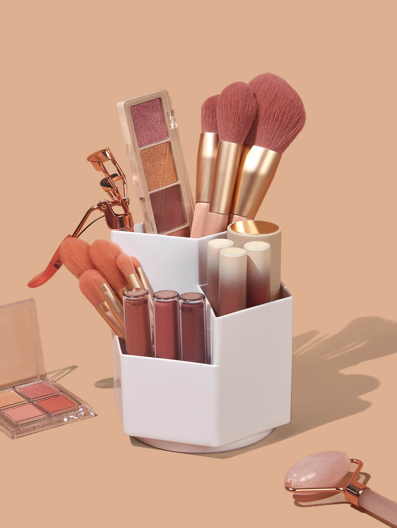 SHEIN Basic living 1pc Rotatable Makeup Organizer For Vanity/Bathroom/Office - White - View 1