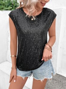 Chiquease 蝙蝠袖亮片T恤 - 黑色 - 查看 6