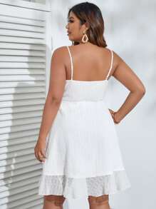 Dreamara Đầm Plus Size Thắt nút Xù Viên lá sen Trọn gói màu trơn Giải trí - trắng - Xem 3