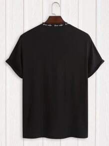 Manfinity Homme Hombres Camiseta con estampado de letra de color combinado - Negro - Ver 2