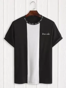 Manfinity Homme Hombres Camiseta con estampado de letra de color combinado - Negro - Ver 3