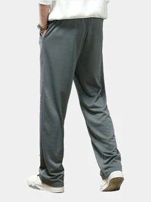 ROMWE MEN Street Life Guys Letter Graphic Drawstring Waist Sweatpants - Grey - View 2