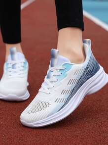 Women Color Block Running Shoes, Mesh Lace-up Front Sneakers - Multicolor - View 1