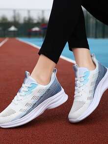 Women Color Block Running Shoes, Mesh Lace-up Front Sneakers - Multicolor - View 2